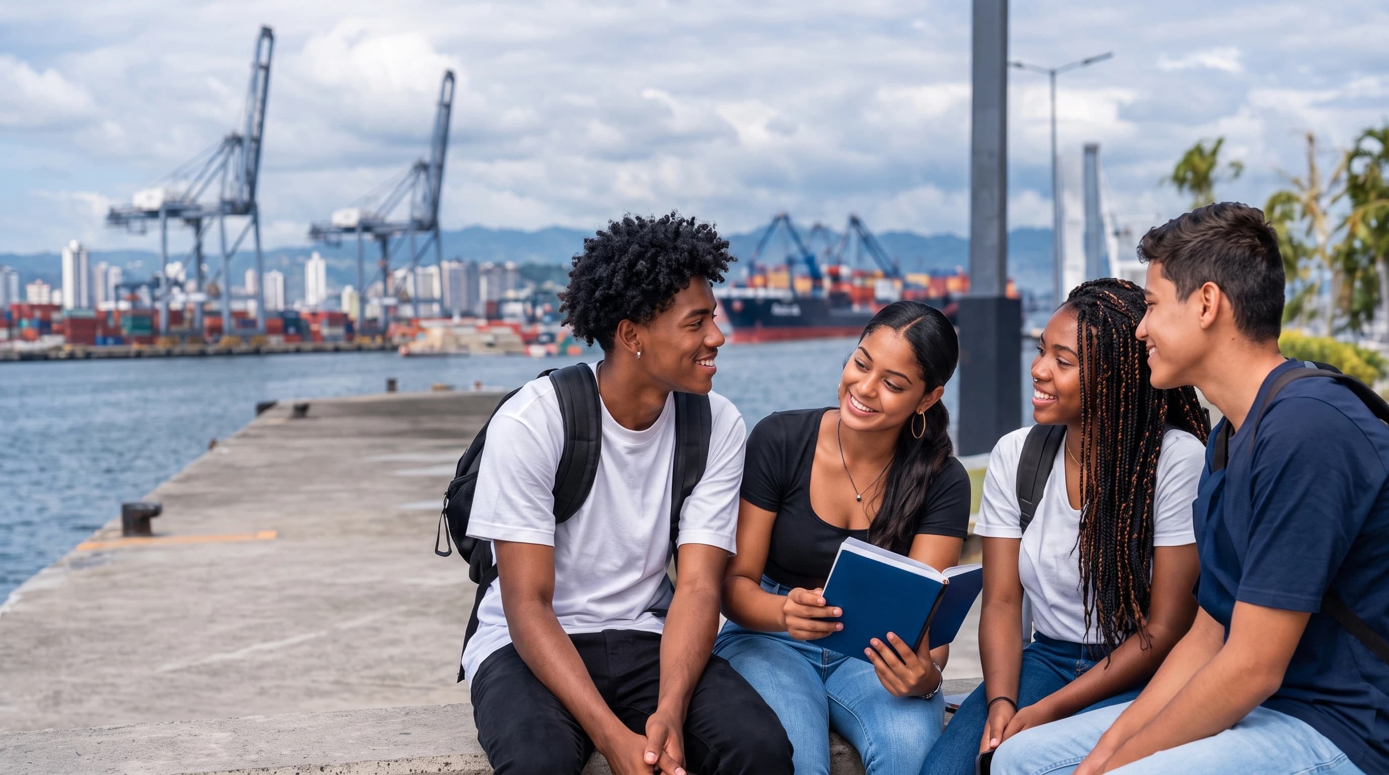 Estudiantes de BAY LAND compartiendo un momento de aprendizaje en Buenaventura.